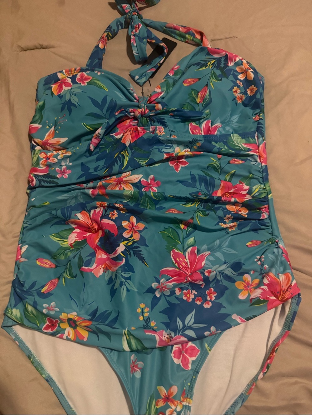 Floral Halter One-Piece Swimsuit - Teal Floral